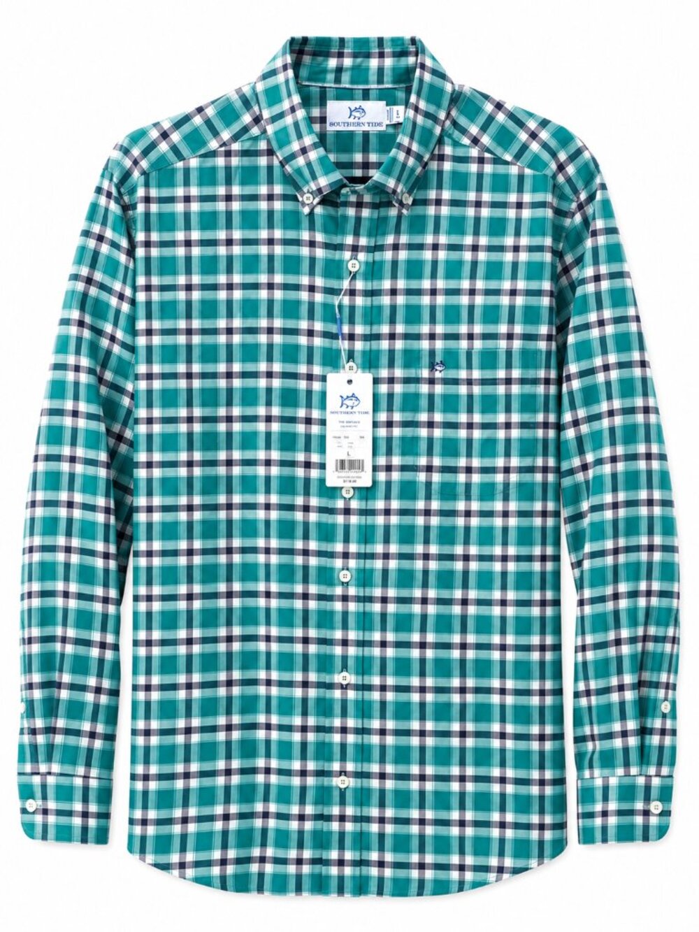 NWT Southern Tide Men’s L Teal Plaid Stretch Cotton Button Down Preppy